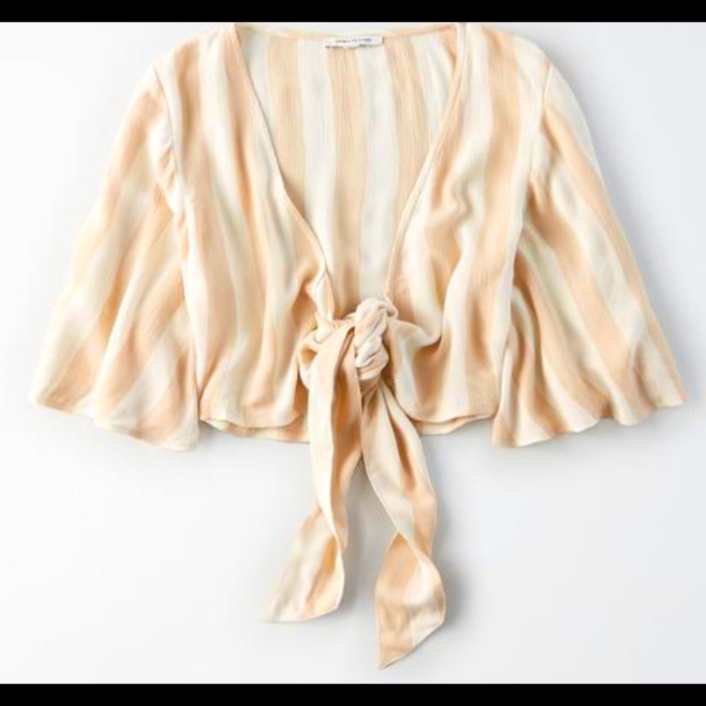 AE Striped Tie Front Top